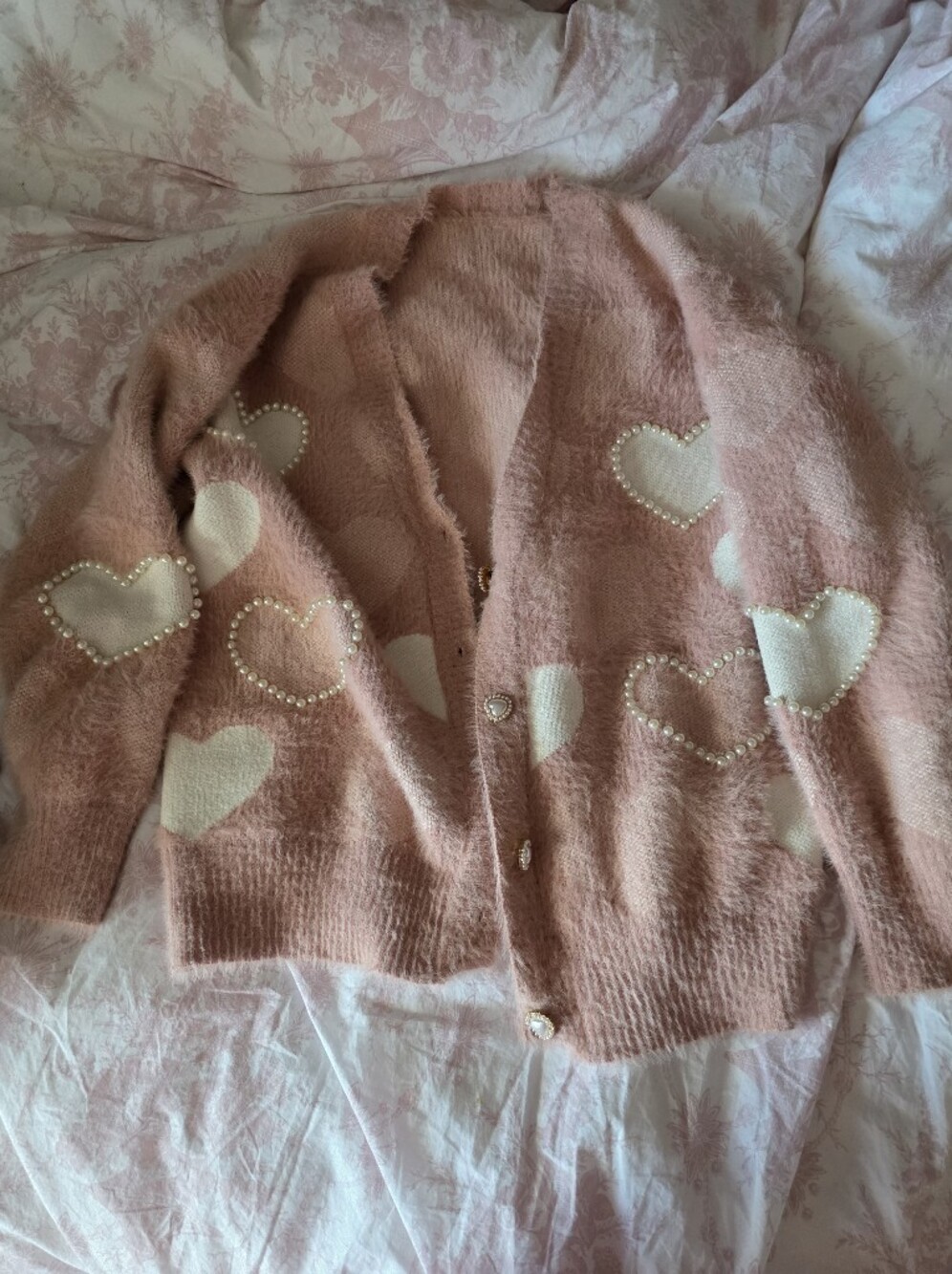 Pink Heart Detailed Cardigan